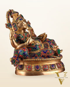 Large Brass Ganesha Resting Statue – 17"