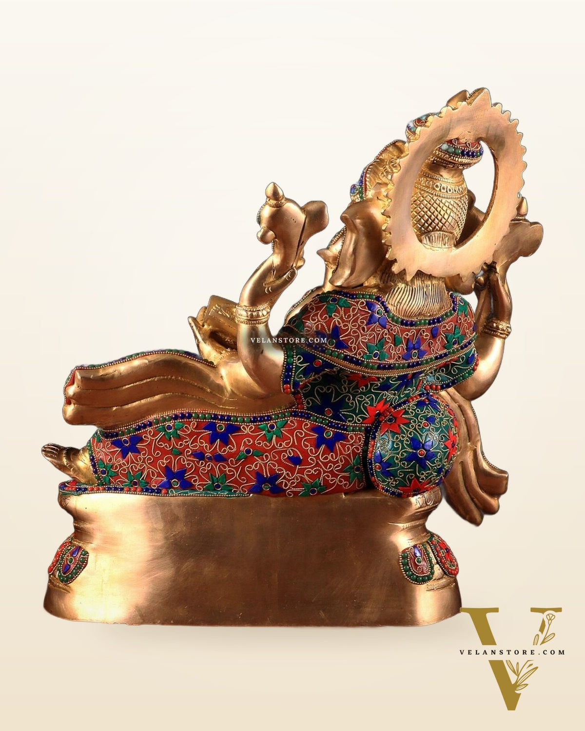 Large Brass Ganesha Resting Statue – 17"