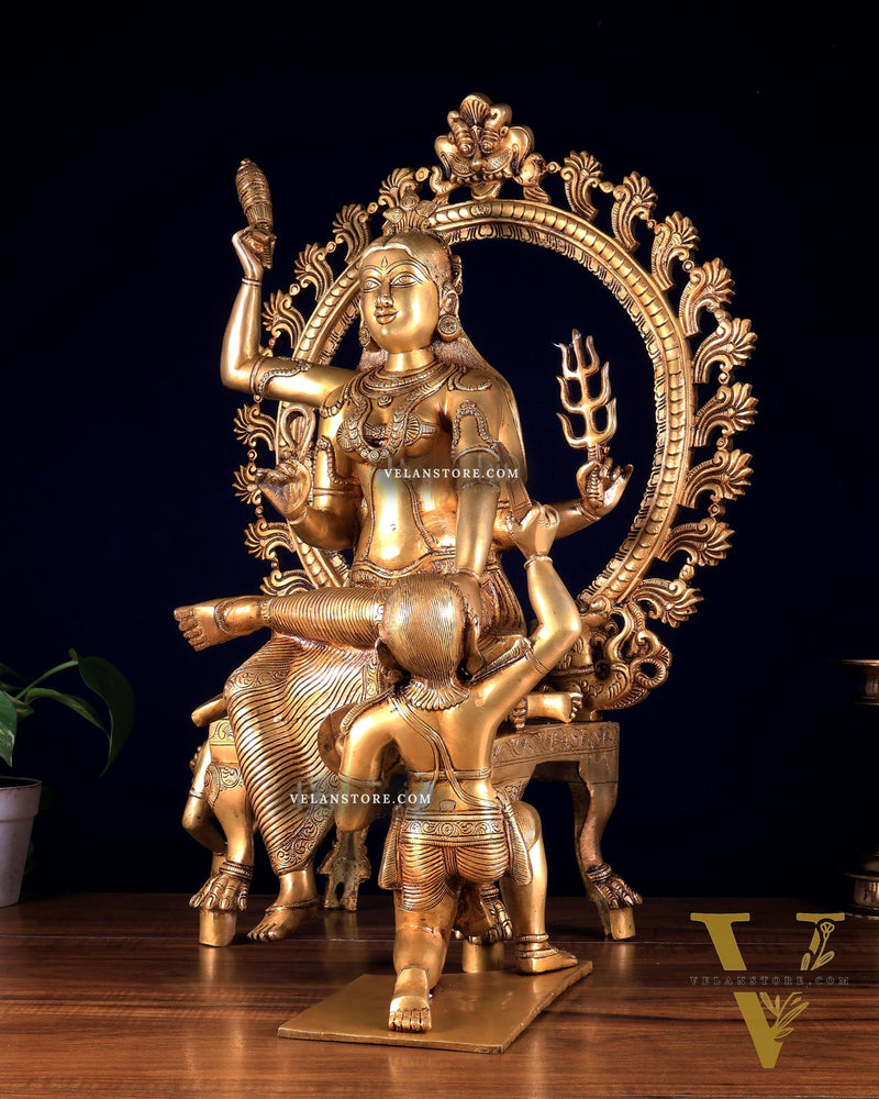 Large Brass Goddess Baglamukhi Statue – Handcrafted Masterpiece 29 inch