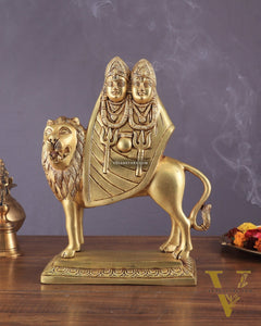 Large Brass Kaila Devi Chamunda Mata Idol – 12.5" | Divine Handcrafted Sculpture