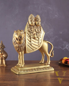 Large Brass Kaila Devi Chamunda Mata Idol – 12.5" | Divine Handcrafted Sculpture