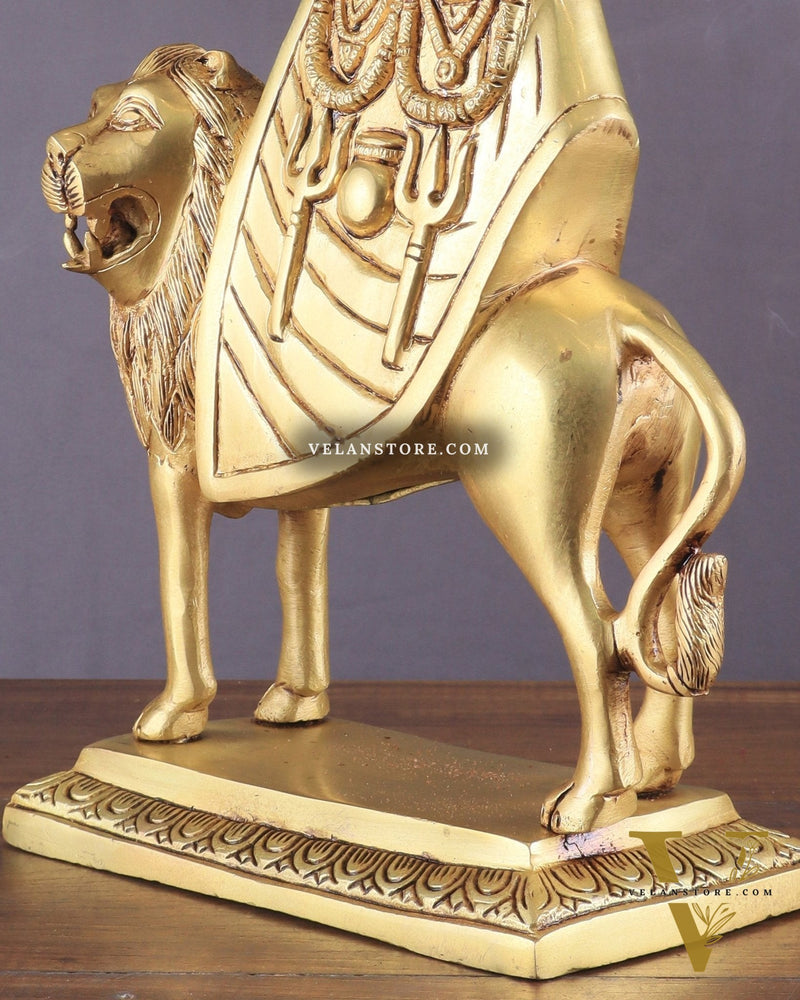 Large Brass Kaila Devi Chamunda Mata Idol – 12.5" | Divine Handcrafted Sculpture