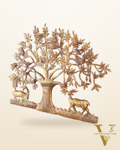 Large Brass Kalpavriksha Wall Hanging with Deers & Birds – 28"x22.5"