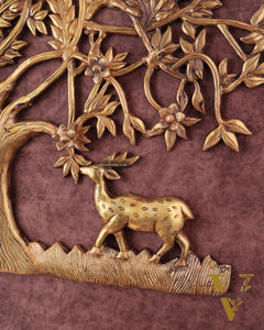 Large Brass Kalpavriksha Wall Hanging with Deers & Birds – 28"x22.5"