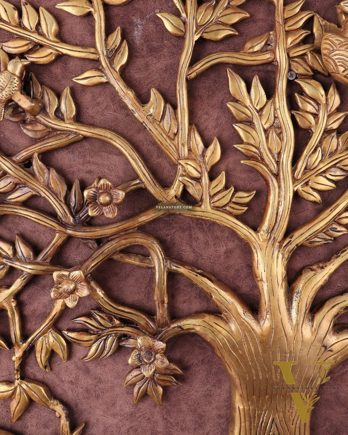 Large Brass Kalpavriksha Wall Hanging with Deers & Birds – 28"x22.5"