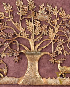 Large Brass Kalpavriksha Wall Hanging with Deers & Birds – 28"x22.5"