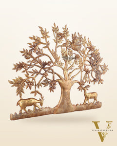 Large Brass Kalpavriksha Wall Hanging with Deers & Birds – 28"x22.5"