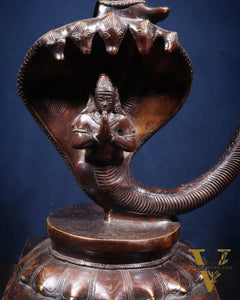 Large Brass Krishna Dancing on Kaliya Naag – 42” Chola Replica