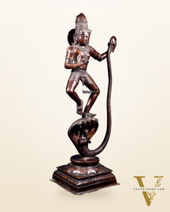 Large Brass Krishna Dancing on Kaliya Naag – 42” Chola Replica