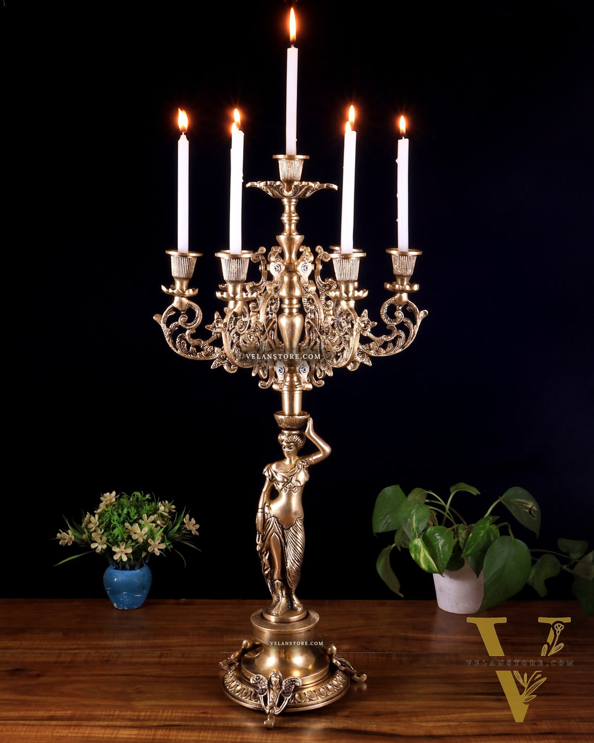 Large Brass Lady Candle Holder – 7 Arm Majestic Decor 24 inch