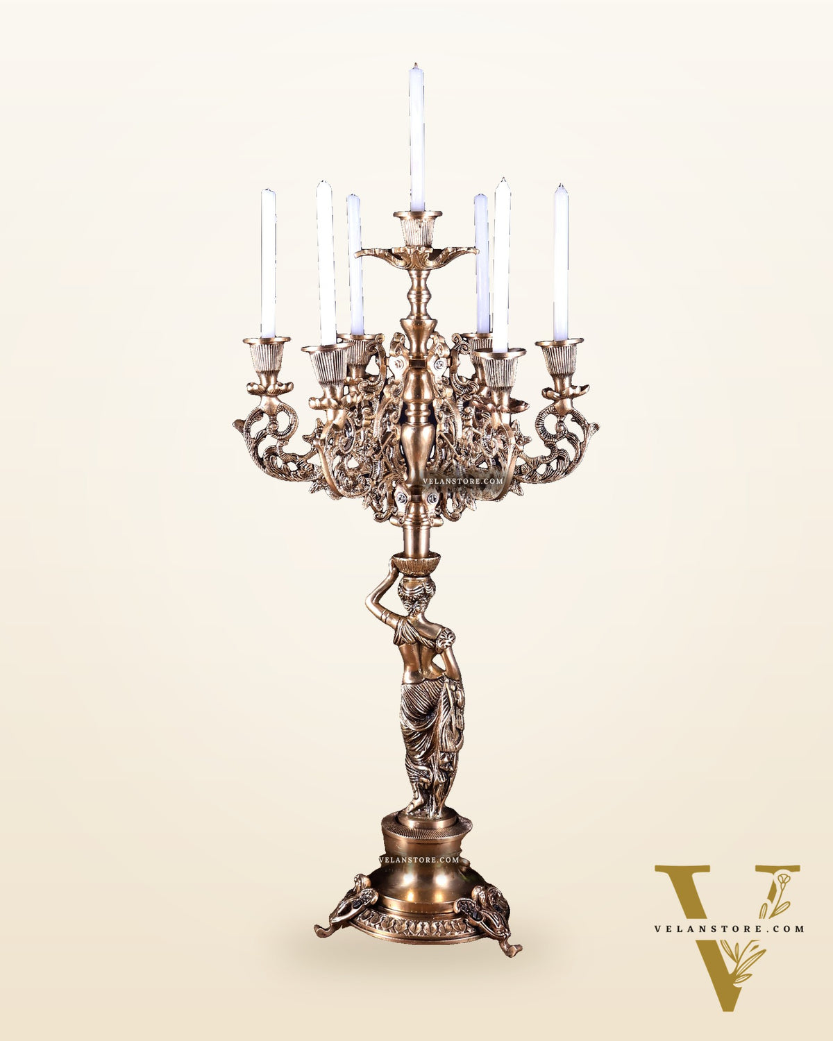 Large Brass Lady Candle Holder – 7 Arm Majestic Decor 24 inch