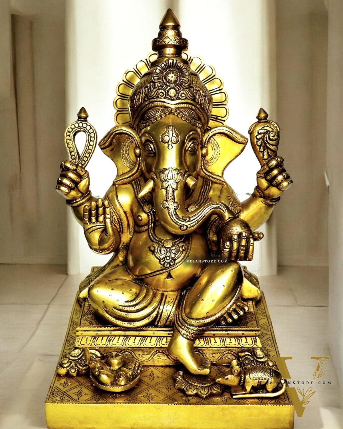 Large Brass Lord Ganesha Idol - 26.5" Handcrafted Superfine Statue