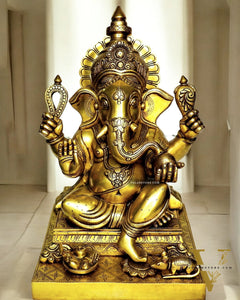 Large Brass Lord Ganesha Idol - 26.5" Handcrafted Superfine Statue