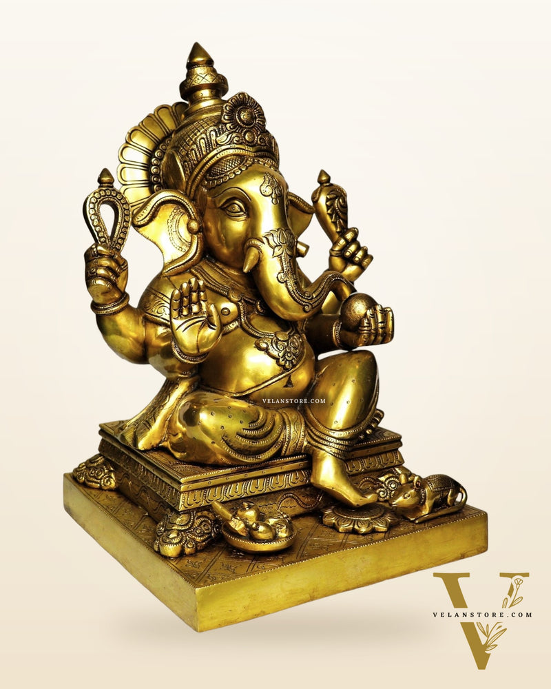 Large Brass Lord Ganesha Idol - 26.5" Handcrafted Superfine Statue