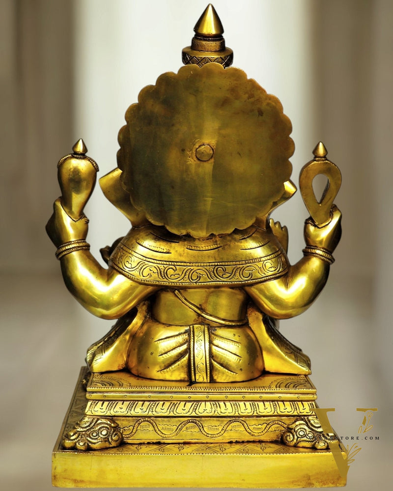 Large Brass Lord Ganesha Idol - 26.5" Handcrafted Superfine Statue