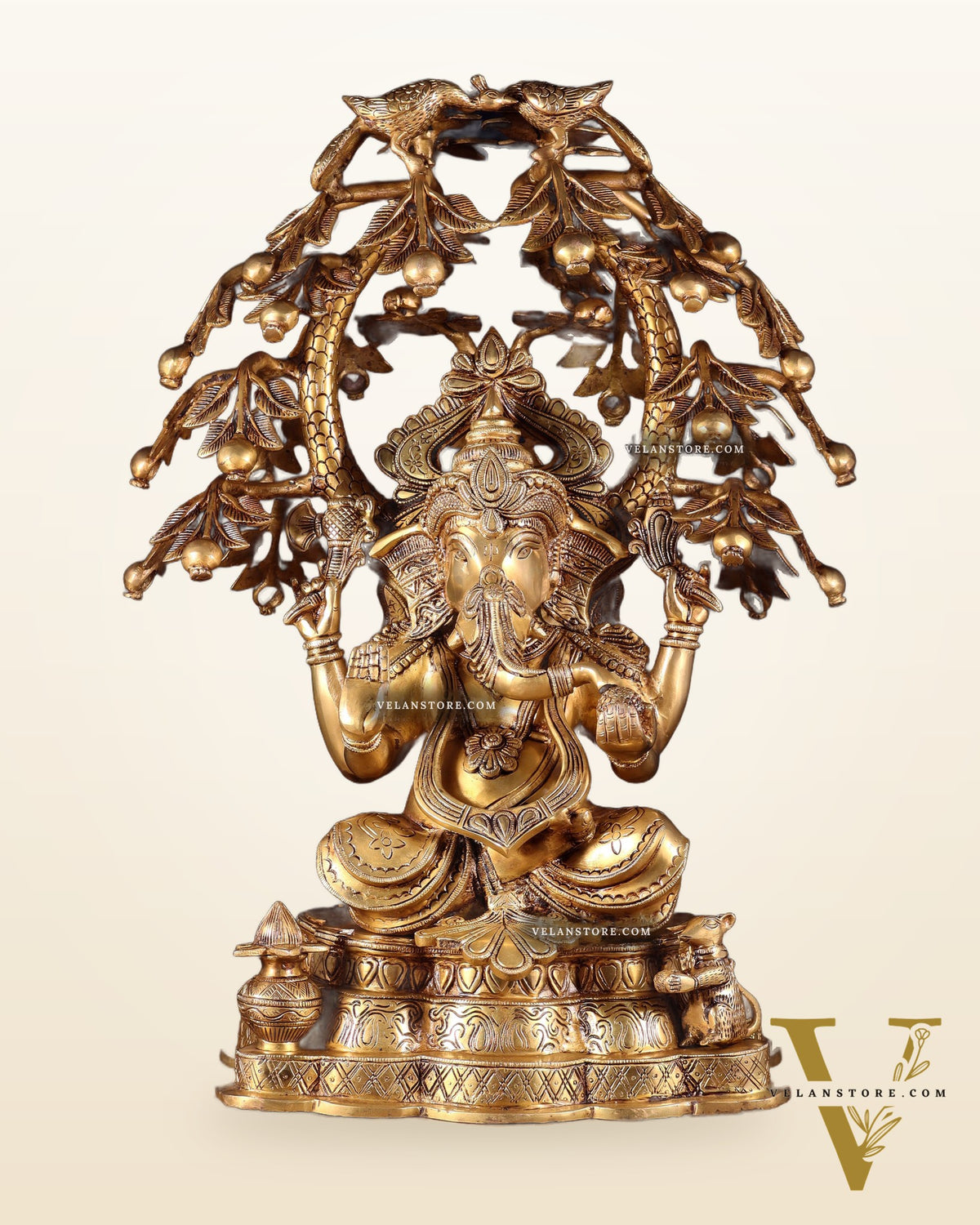 Large Brass Lord Ganesha under Tree statue - 24 inches