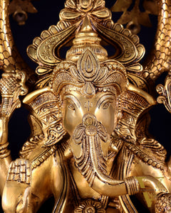 Large Brass Lord Ganesha under Tree statue - 24 inches