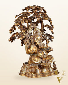 Large Brass Lord Ganesha under Tree statue - 24 inches