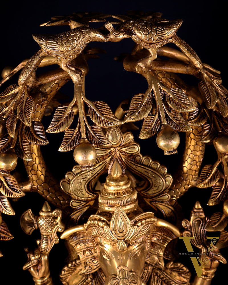 Large Brass Lord Ganesha under Tree statue - 24 inches