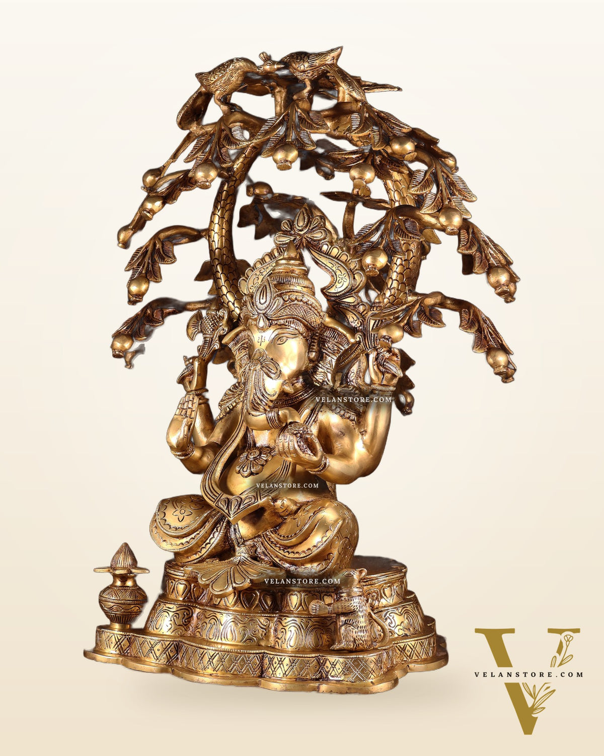 Large Brass Lord Ganesha under Tree statue - 24 inches