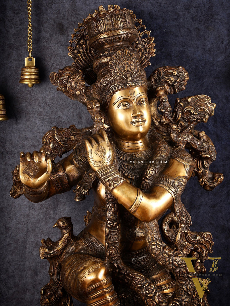 Large brass Lord Krishna Statue - 46 inch