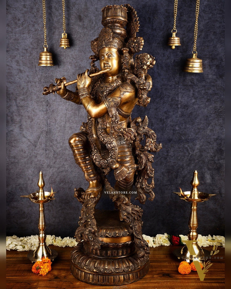Large brass Lord Krishna Statue - 46 inch
