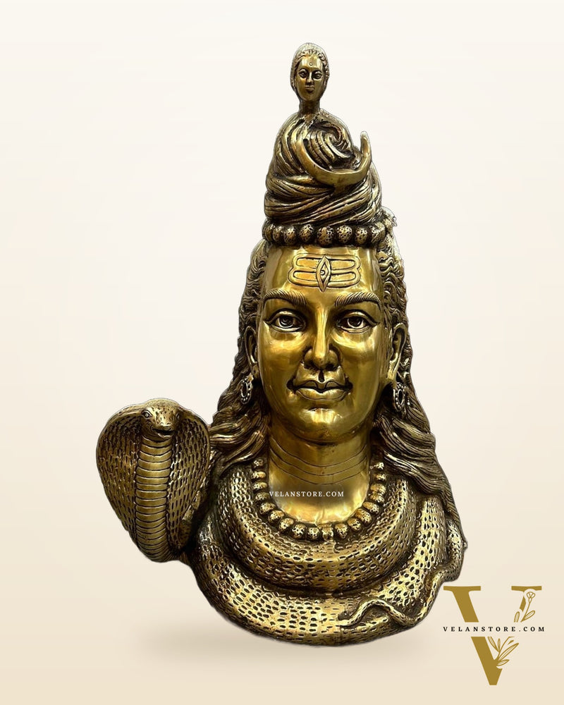 Large Brass Lord Shiva Head Bust - 27 inch