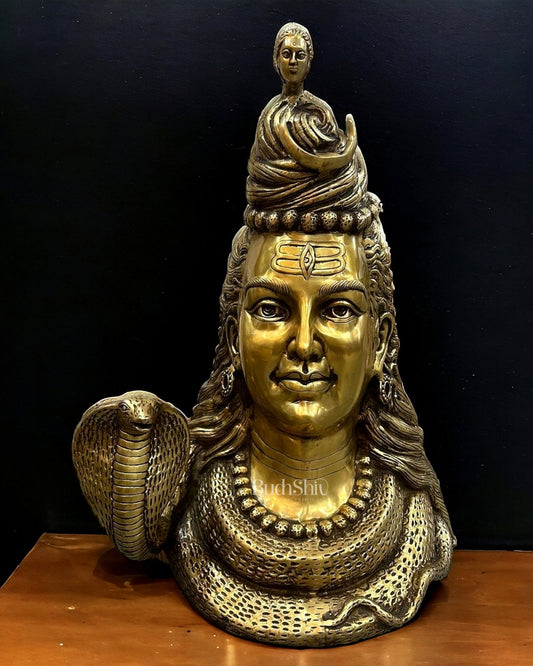 Large Brass Lord Shiva Head Bust - 27 inch
