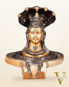 Large Brass Lord Shiva Mukhalingam Shivling – 24" x 25" x 36" | Temple-Perfect with Detachable Base & Vasuki
