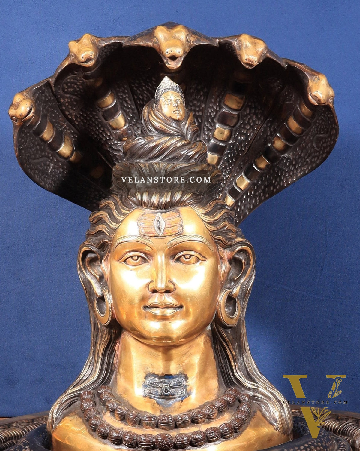 Large Brass Lord Shiva Mukhalingam Shivling – 24" x 25" x 36" | Temple-Perfect with Detachable Base & Vasuki