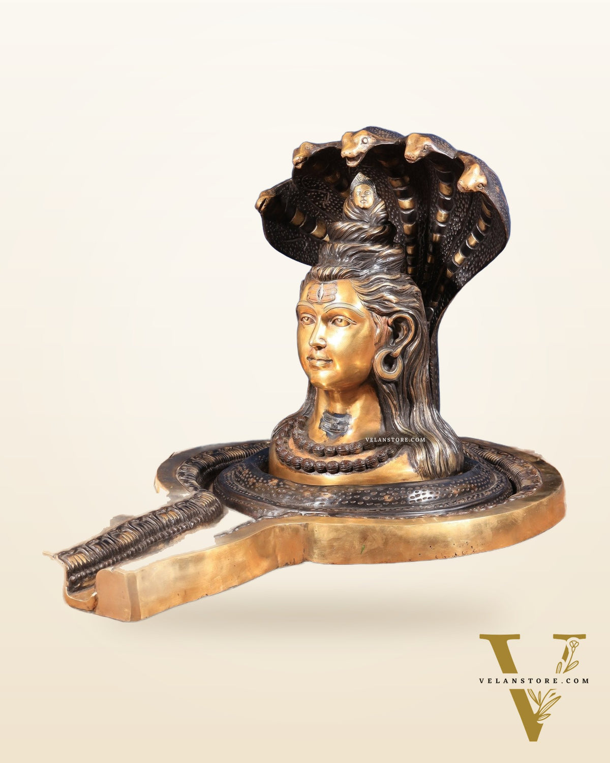 Large Brass Lord Shiva Mukhalingam Shivling – 24" x 25" x 36" | Temple-Perfect with Detachable Base & Vasuki