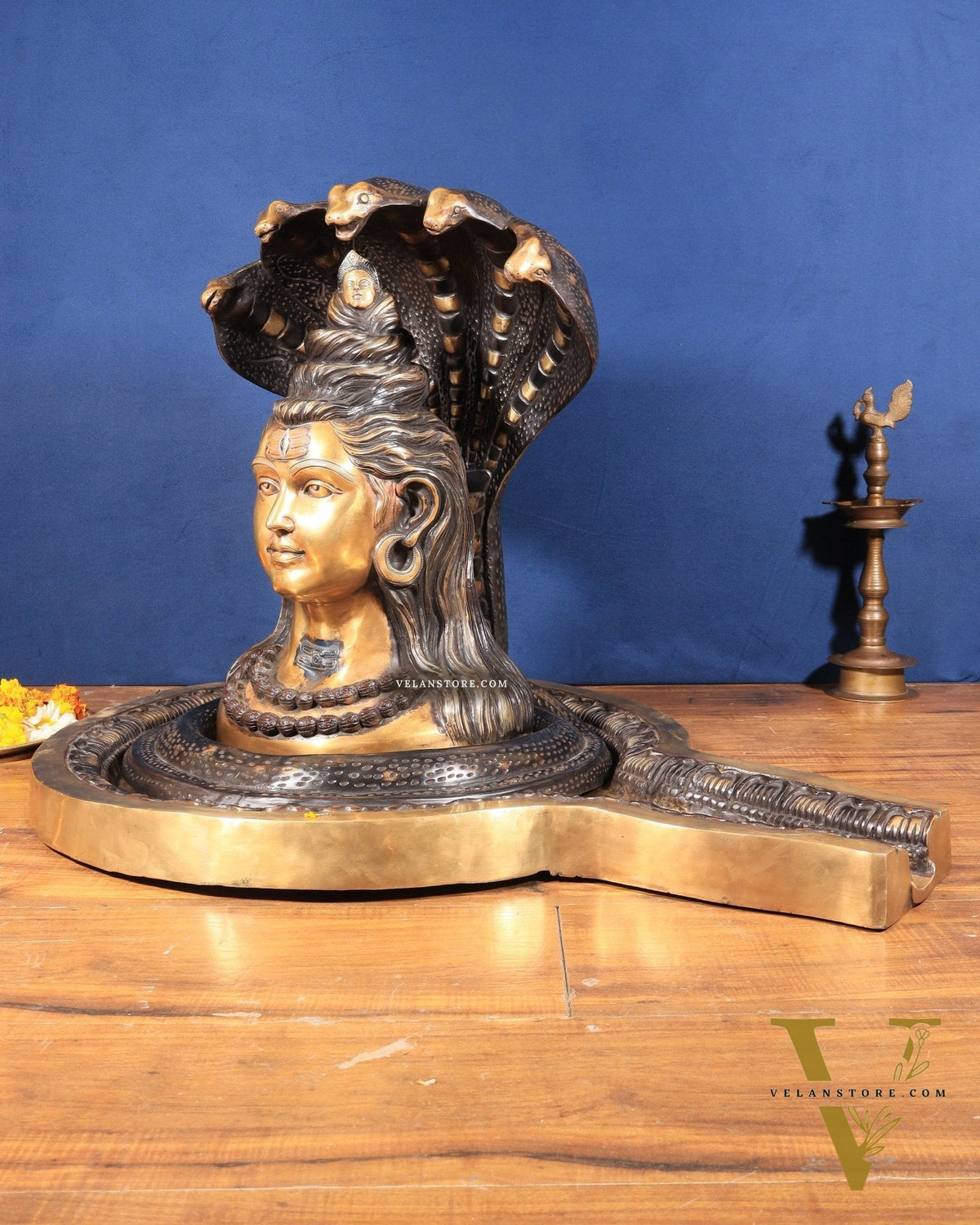 Large Brass Lord Shiva Mukhalingam Shivling – 24" x 25" x 36" | Temple-Perfect with Detachable Base & Vasuki