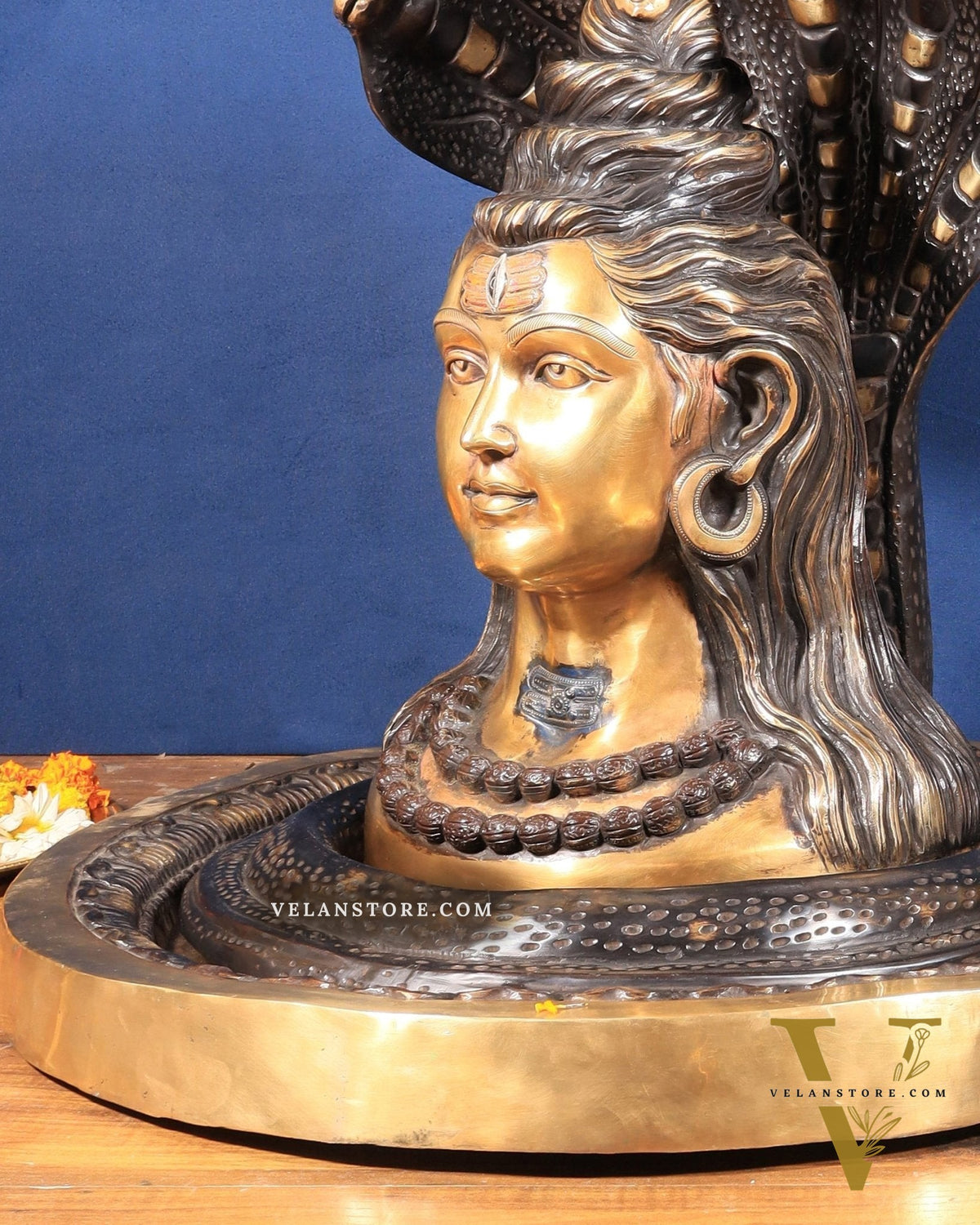 Large Brass Lord Shiva Mukhalingam Shivling – 24" x 25" x 36" | Temple-Perfect with Detachable Base & Vasuki