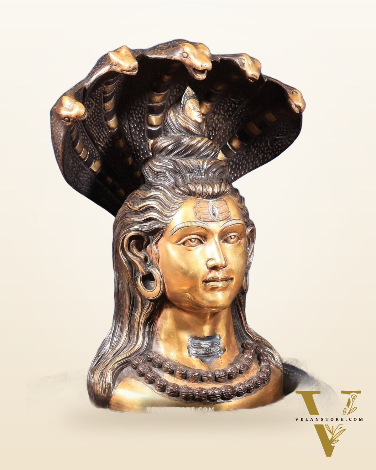 Large Brass Lord Shiva Mukhalingam Shivling – 24" x 25" x 36" | Temple-Perfect with Detachable Base & Vasuki
