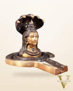 Large Brass Lord Shiva Mukhalingam Shivling – 24" x 25" x 36" | Temple-Perfect with Detachable Base & Vasuki