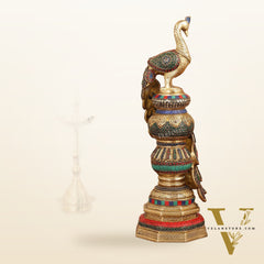 Large brass Peacock Showpiece with Meenakari - 20 Inch