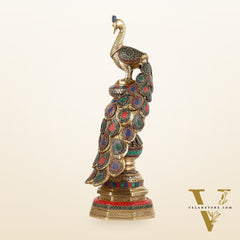Large brass Peacock Showpiece with Meenakari - 20 Inch