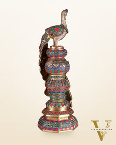 Large brass Peacock Showpiece with ring stonework - 20 Inch