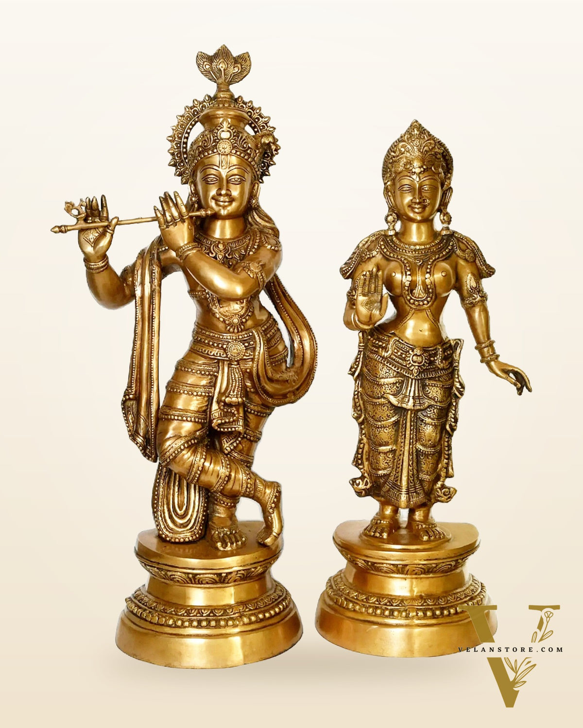 Large Brass Radha Krishna Statues - 36" Height, 40 kgs