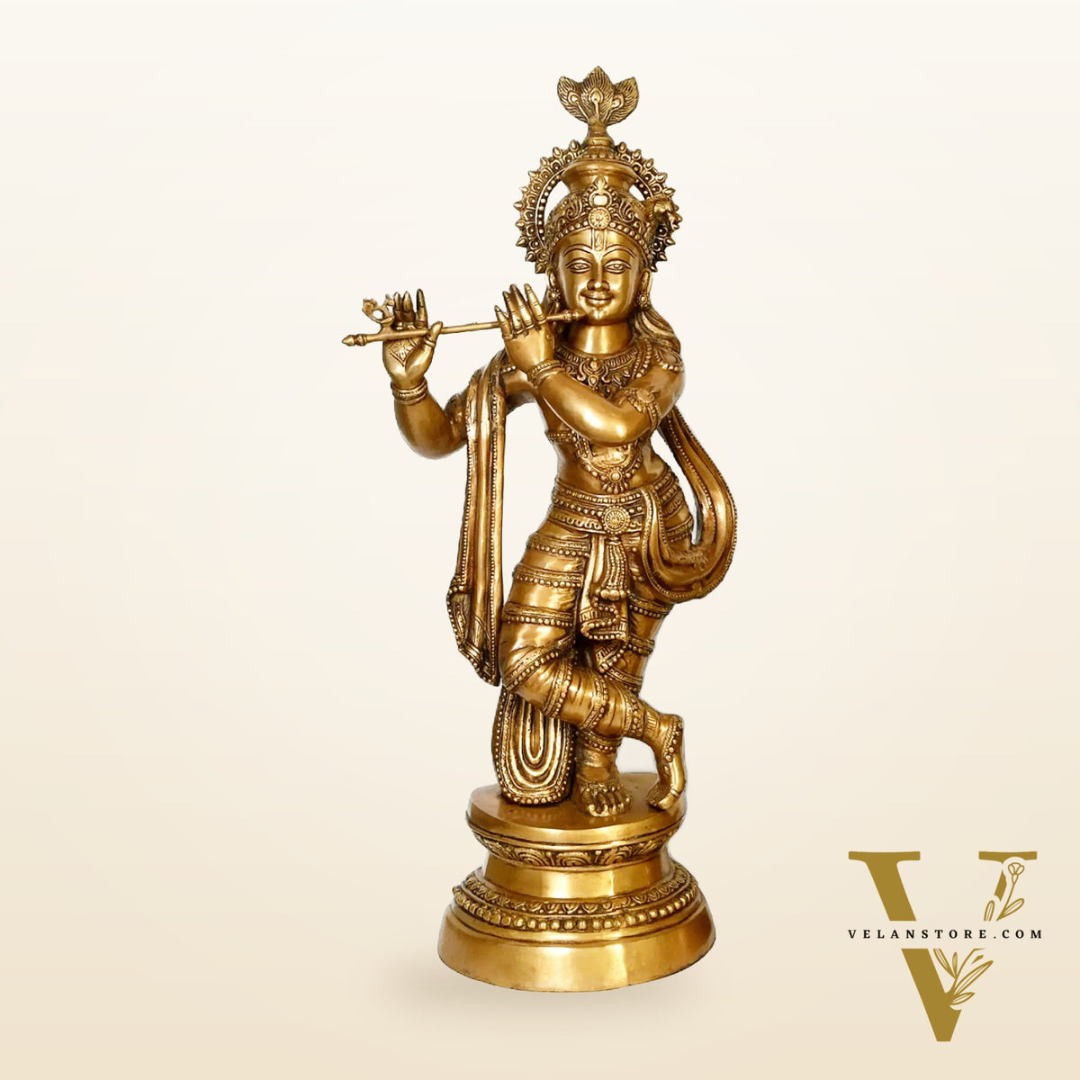 Large Brass Radha Krishna Statues - 36" Height, 40 kgs