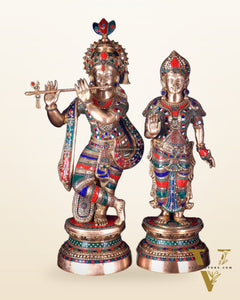 Large Brass Radha Krishna Statues - 36" Height, stonework