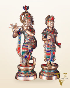 Large Brass Radha Krishna Statues - 36" Height, stonework