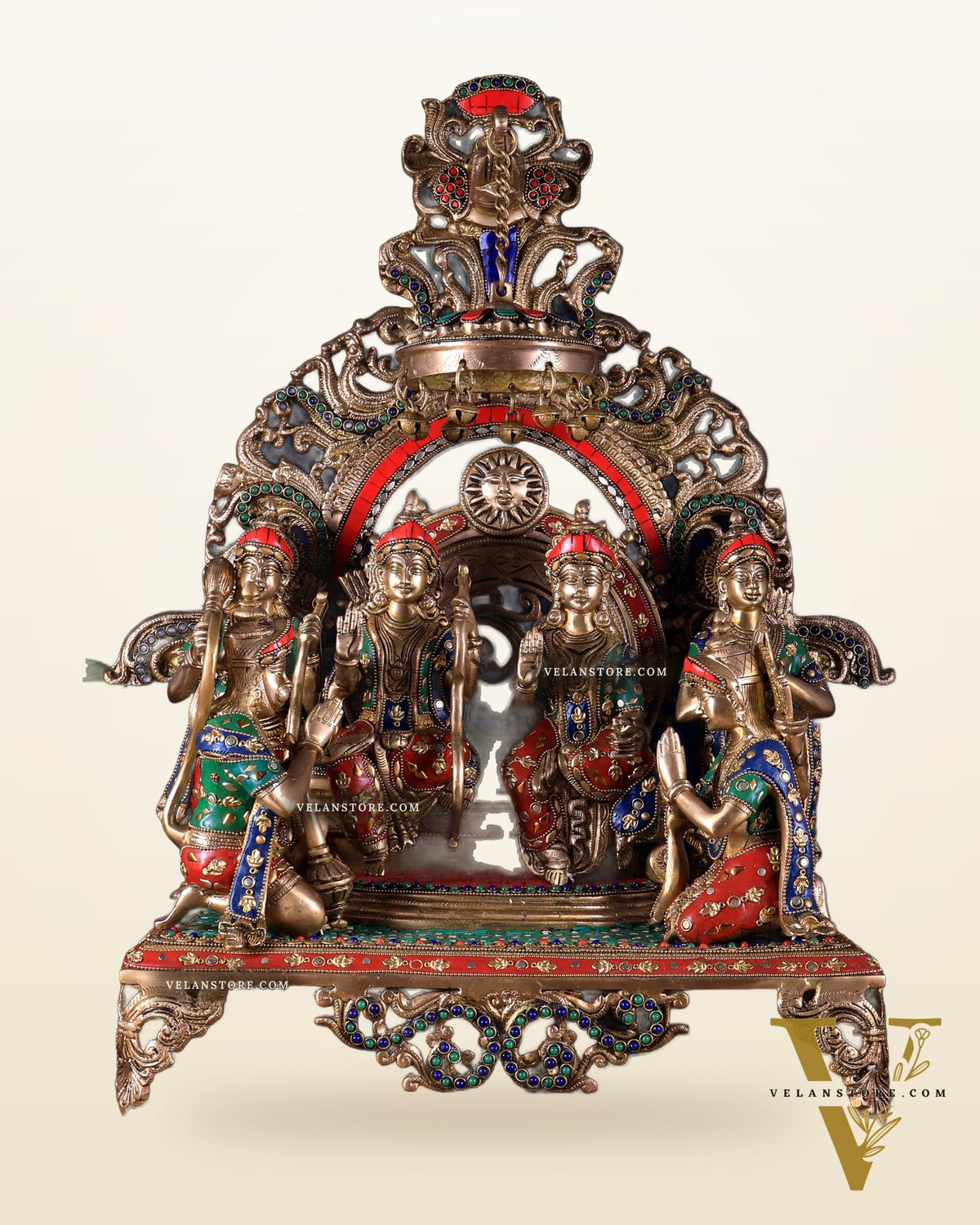 Large Brass Ram Darbar sitting Idol |(Ramapatabhishekam) 23" meenakari Stonework