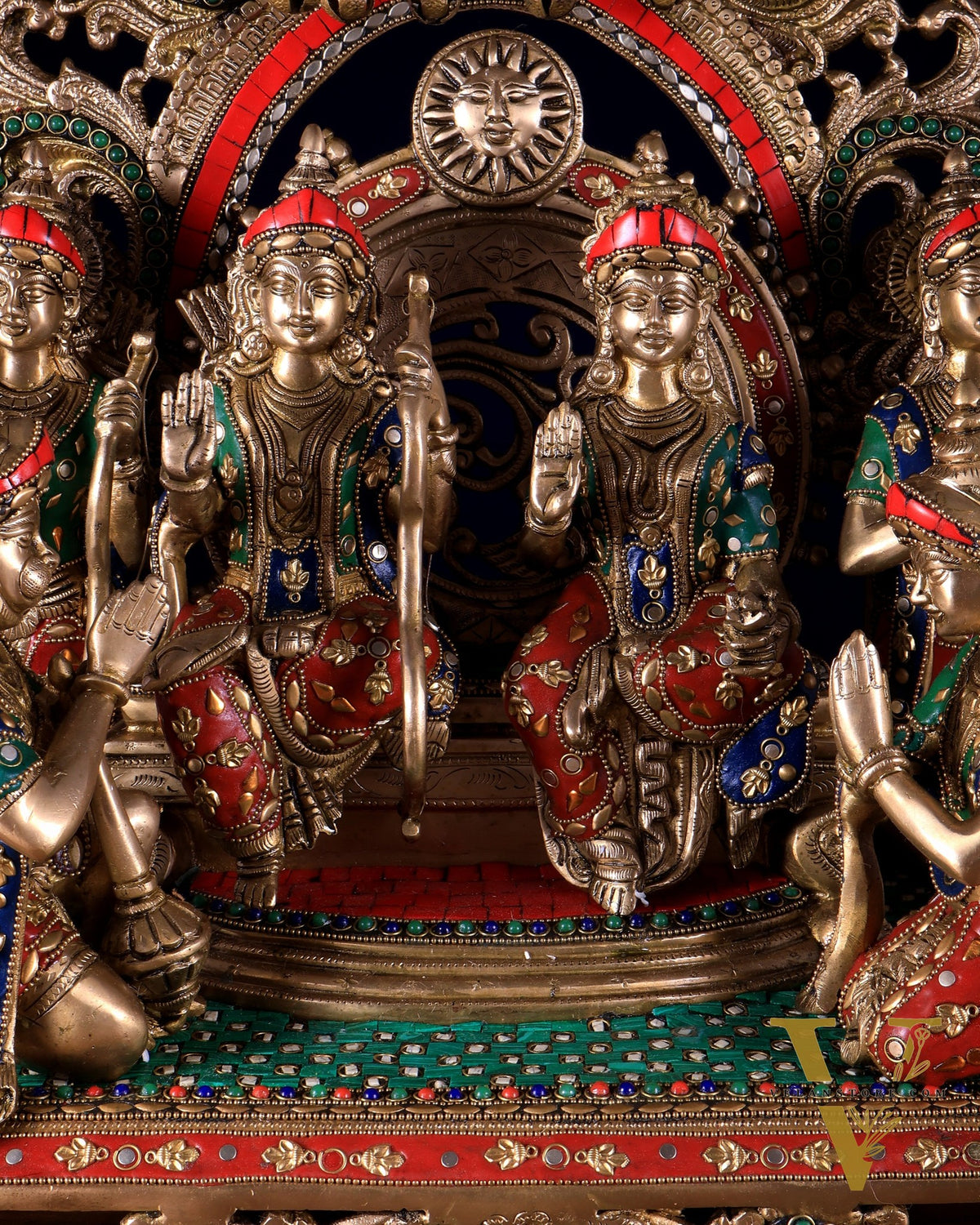 Large Brass Ram Darbar sitting Idol |(Ramapatabhishekam) 23" meenakari Stonework