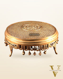 Large Brass Round Chowki with Floral Design and Ghungroos 13.6 inch