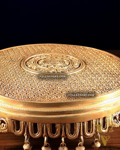 Large Brass Round Chowki with Floral Design and Ghungroos 13.6 inch