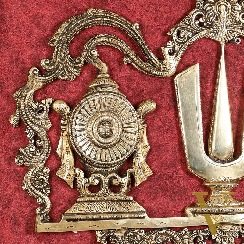 Large Brass Shankh Chakra Namah Wall Hanging - 21.5 inch