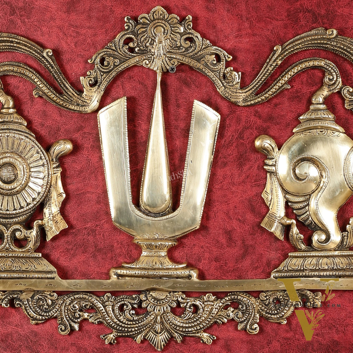 Large Brass Shankh Chakra Namah Wall Hanging - 21.5 inch