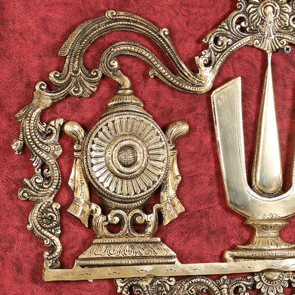 Large Brass Shankh Chakra Namah Wall Hanging - 21.5 inch