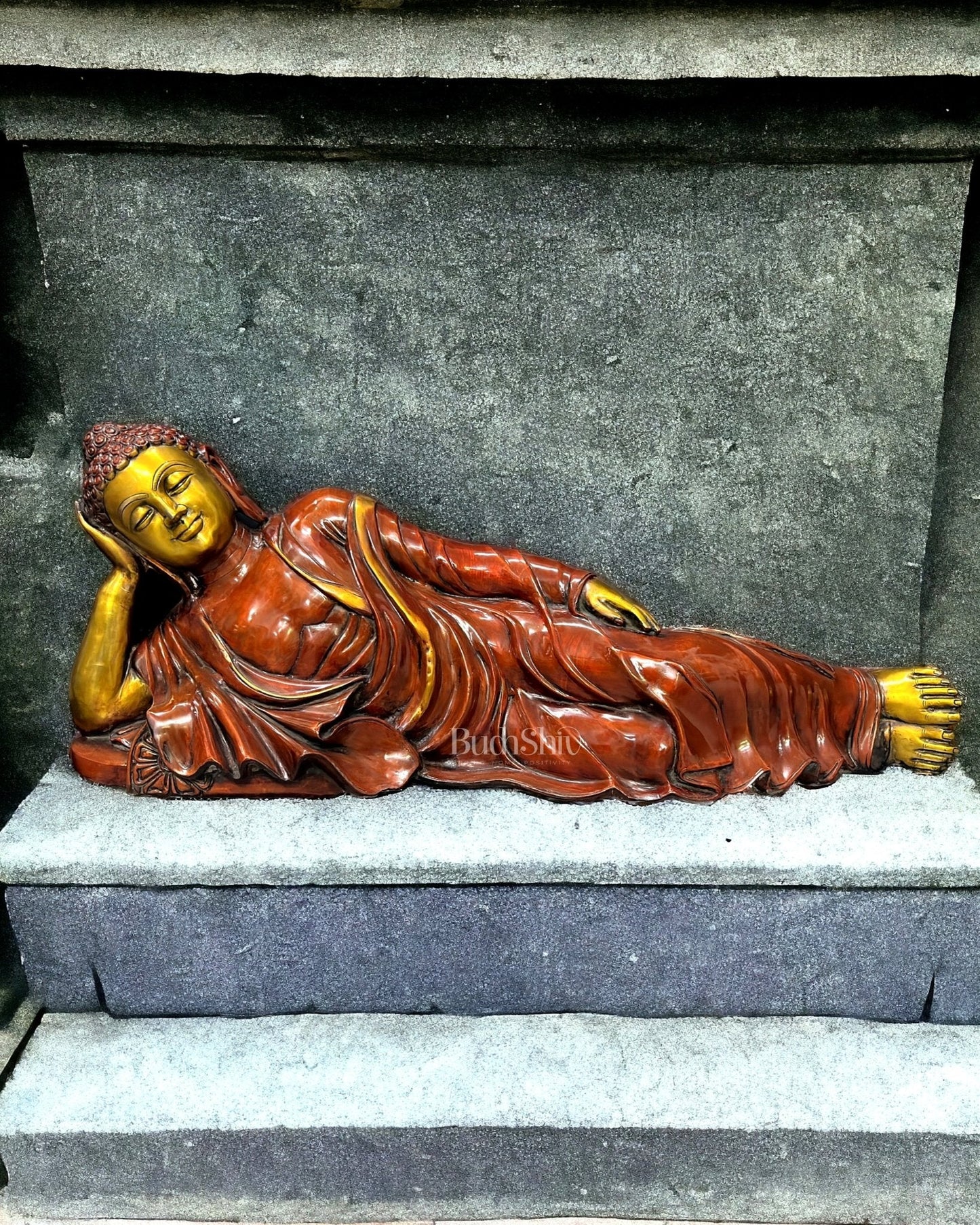 Large Brass Superfine Mahaparinirvana Sleeping Buddha Statue 48"